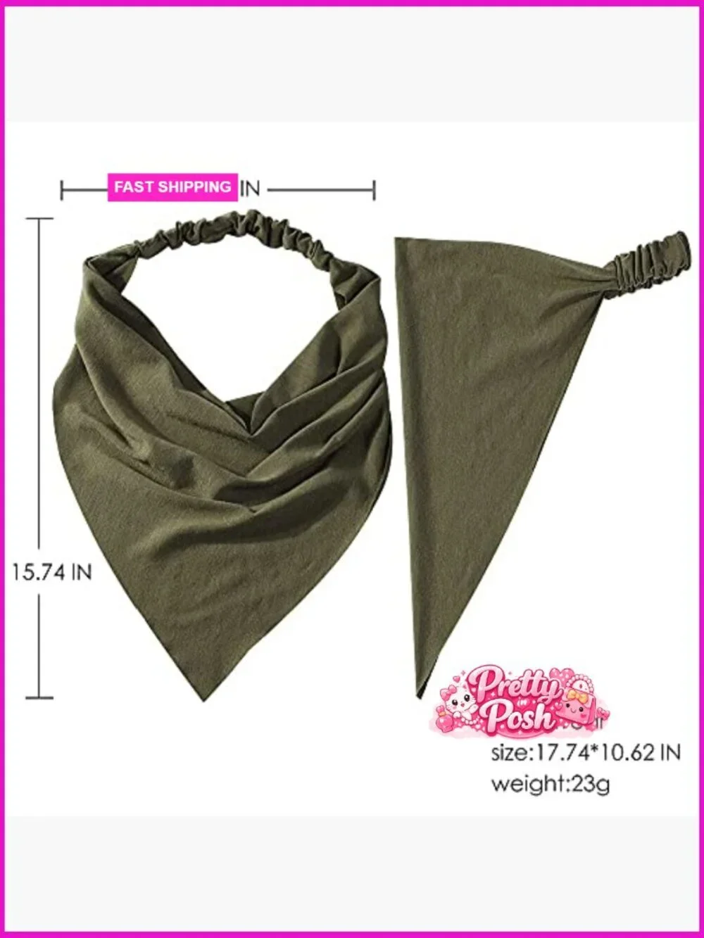 Cotton Headband Hair Scarf with Clips Non Slip Boho Triangle Kerchief